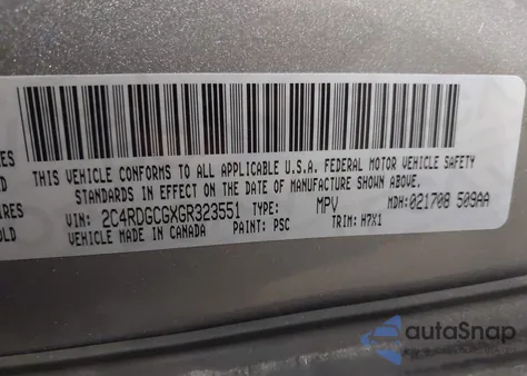 2016 Dodge Grand Caravan Sxt z USA, uszkodzony, nr VIN 2C4RDGCGXGR323551